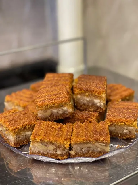 A tray of walnut ma'amoul madd